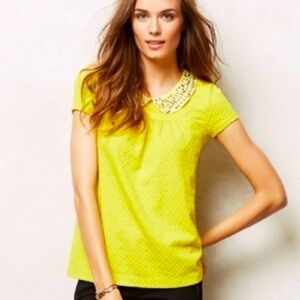 Anthropologie Yellow Beaded Collar Top Size XS